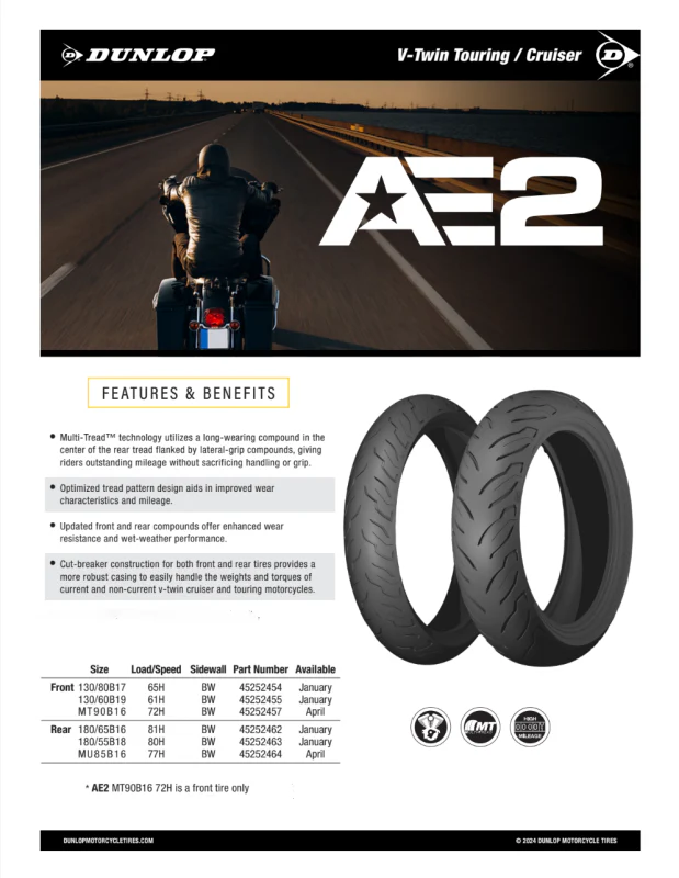 Dunlop AE2 Bias Rear Tire - 180/65B16 M/C 81H TL - Image 3